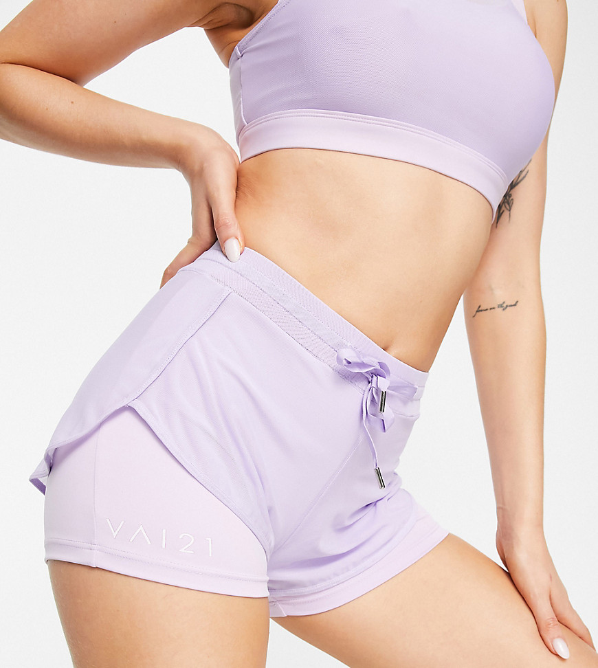 VAI21 co-ord mesh 2 in 1 shorts in lilac - part of a set-Pink