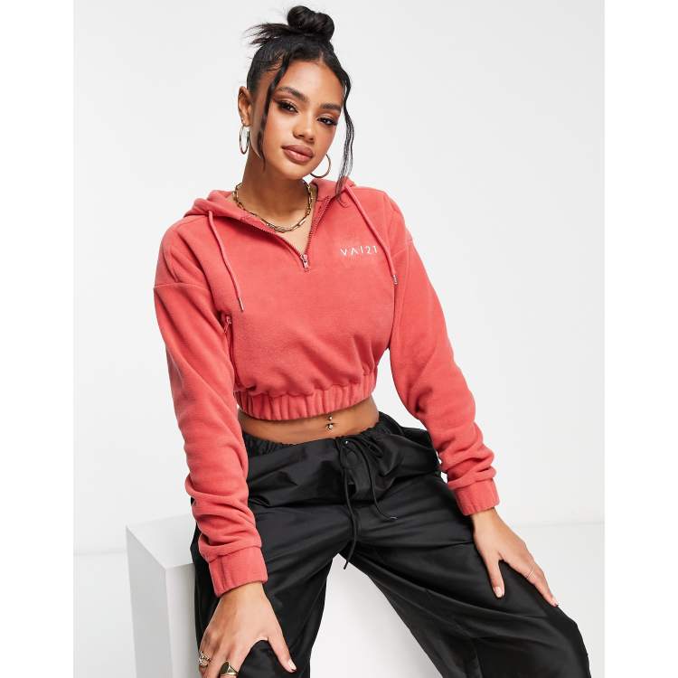 VAI21 cropped fleece hoodie in red