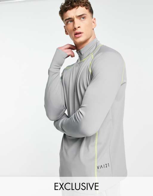 VAI21 half zip long sleeve top with thumb hole in gray and yellow - part of a set