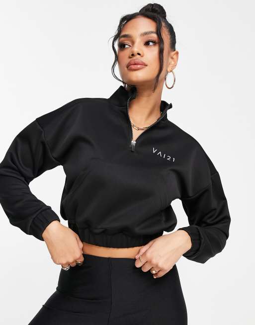 VAI21 – Kurzes Sweatshirt in Schwarz mit kurzem Reißverschluss, Kombiteil