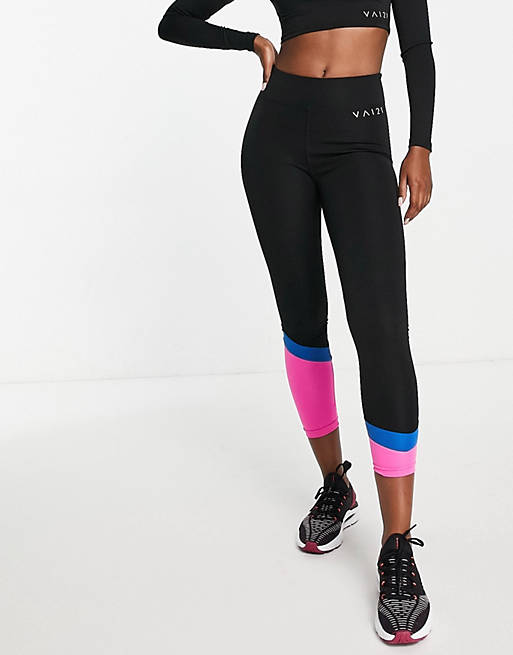 VAI21 multicolour block leggings in black with pink stripe (part of a set)