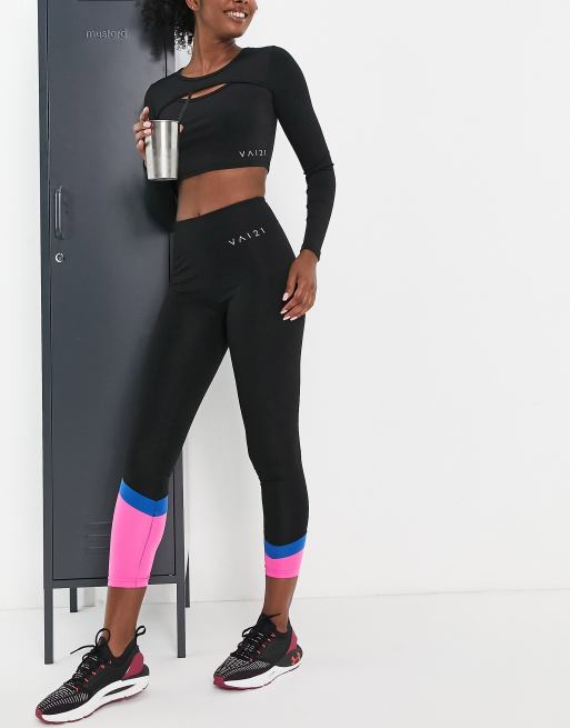 VAI21 multicolour block leggings in black with pink stripe (part of a set), 4 of 4