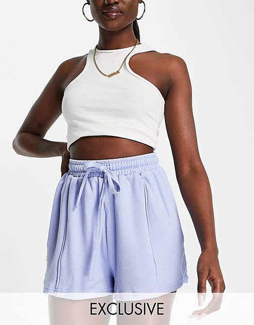 VAI21 ribbed loose co-ord jersey shorts in ice blue