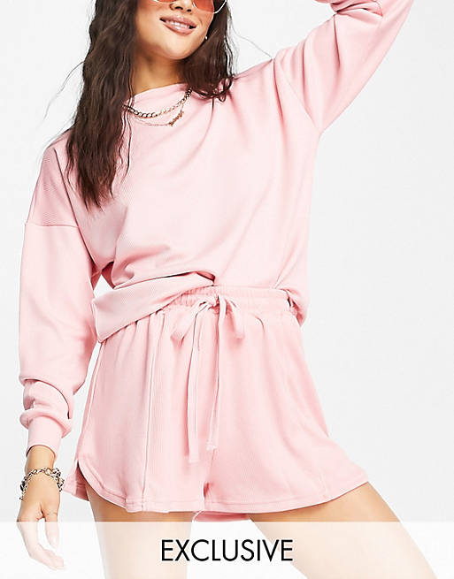 VAI21 ribbed loose co-ord jersey shorts in pastel pink