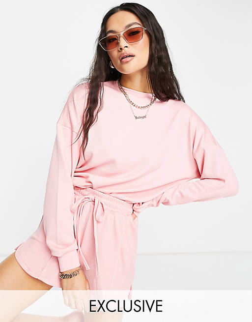 VAI21 ribbed oversized co-ord sweatshirt in pastel pink