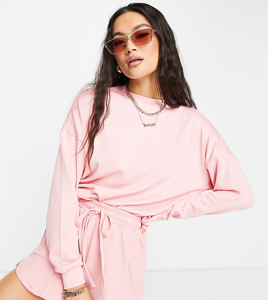 Vai21 Ribbed Oversized Sweatshirt In Pastel Pink - Part Of A Set