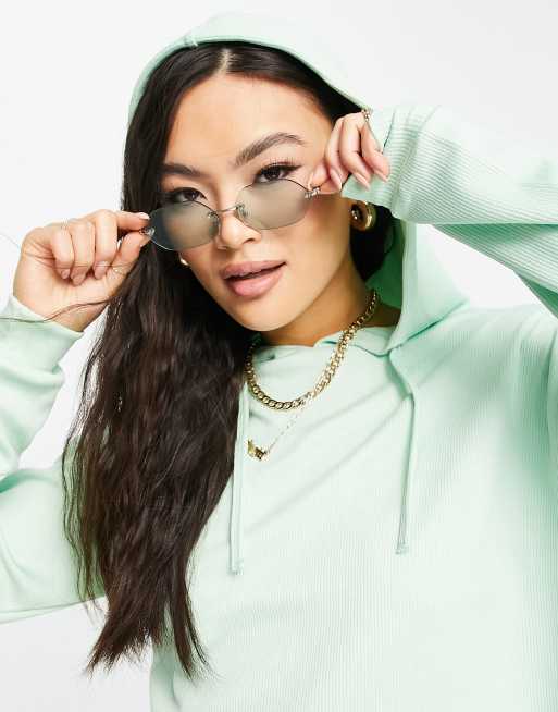 VAI21 ribbed raw edge co-ord hoodie in mint green, 4 of 4