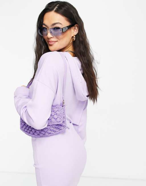 VAI21 ribbed raw edge co-ord hoodie in pastel lilac, 4 of 4