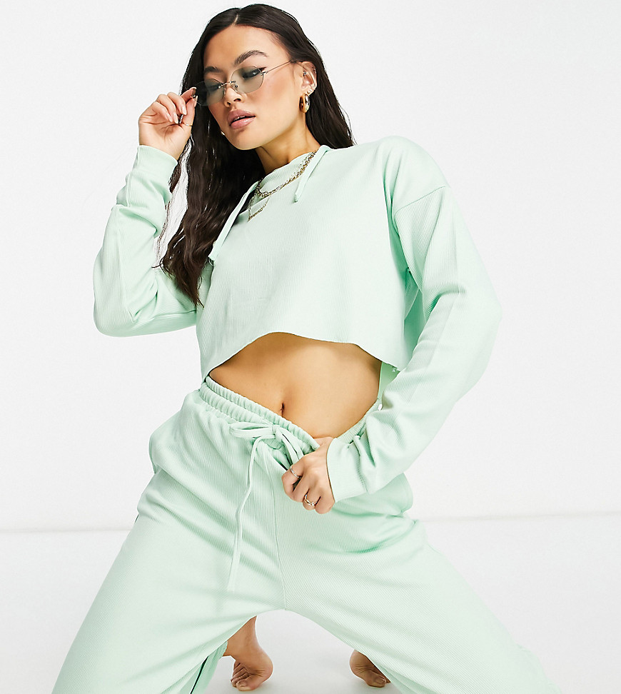 ribbed raw edge hoodie in mint green - part of a set