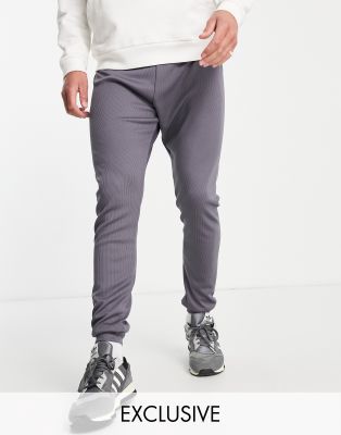 Vai21 Ribbed Skinny Sweatpants In Gray-grey