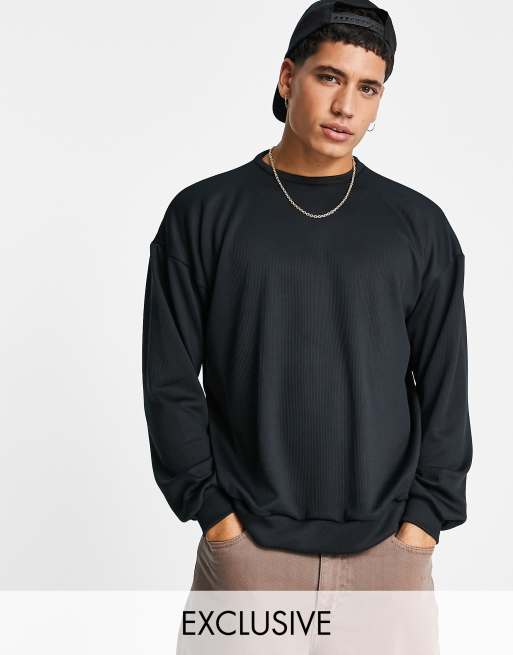 Regular Fit Ribbed Sweatshirt - Black - Men