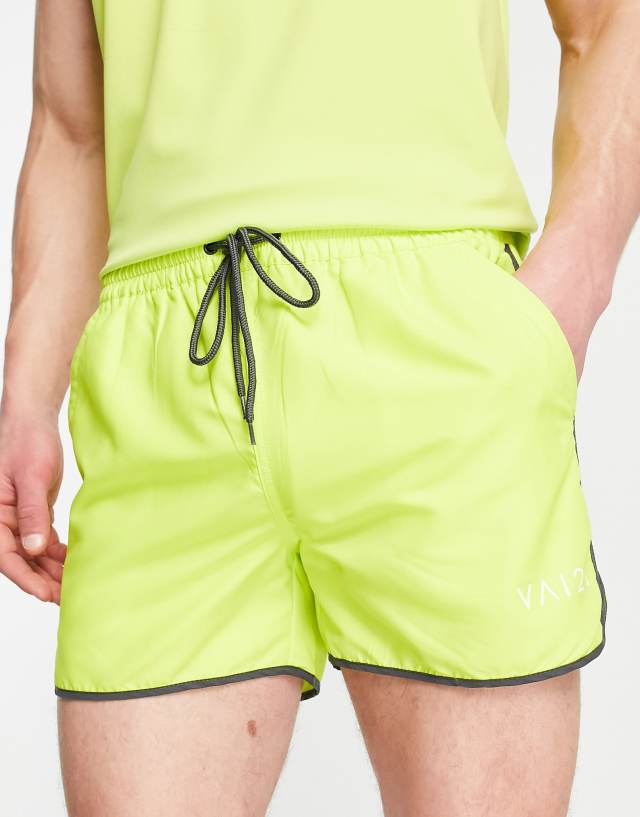 VAI21 runner swim shorts with bound edge in lime green