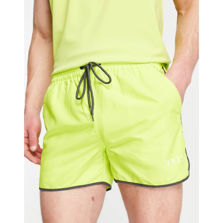 水着・ラッシュガード VEATM SURF SHORTS YELLOW VAI21 runner swim shorts with bound edge in lime green | ASOS