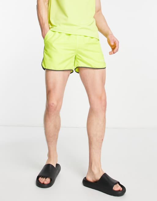 VAI21 runner swim shorts with bound edge in lime green | ASOS