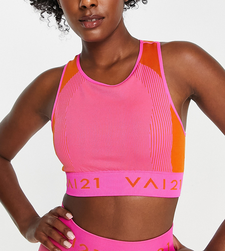 VAI21 seamless high neck co-ord crop top in pink and orange-Multi