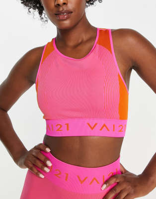 VAI21 seamless high neck crop top in pink and orange - part of a set