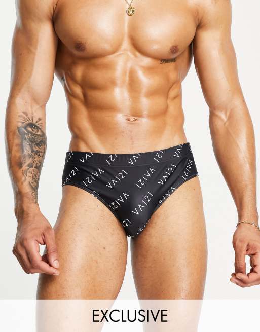 VAI21 - Sorte svømmebriefs med logoprint over det hele
