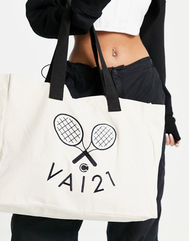 VAI21 tennis canvas tote bag in cream