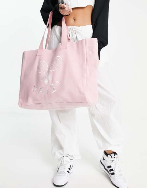 VAI21 tennis ribbed jersey tote bag in pink