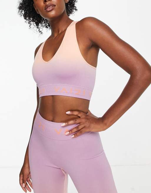 VAI21 - Top a reggiseno arancione e lilla incrociato sul retro senza cuciture dip-dye in coordinato