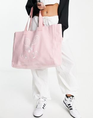 VAI21 - Tote bag en jersey côtelé avec motif tennis - Rose | ASOS