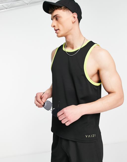 VAI21 track tank top in black with yellow binding - part of a set