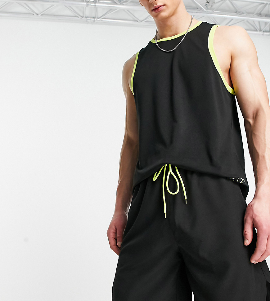 VAI21 woven short co-ord in black with yellow contrast tie