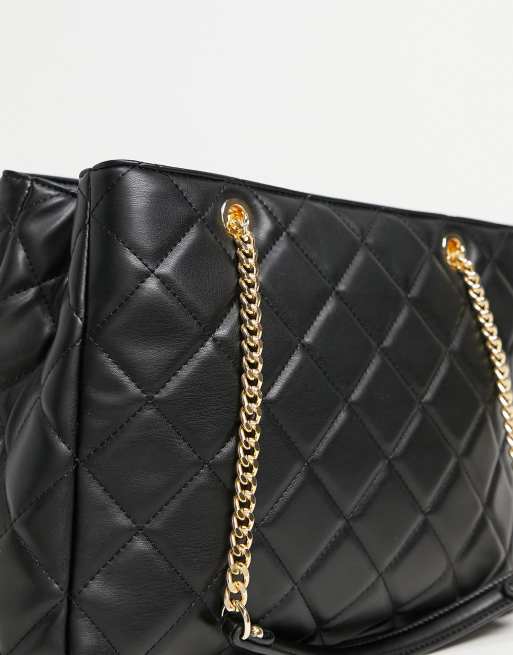 Valentino Ada quilted embossed tote bag with chain strap in black