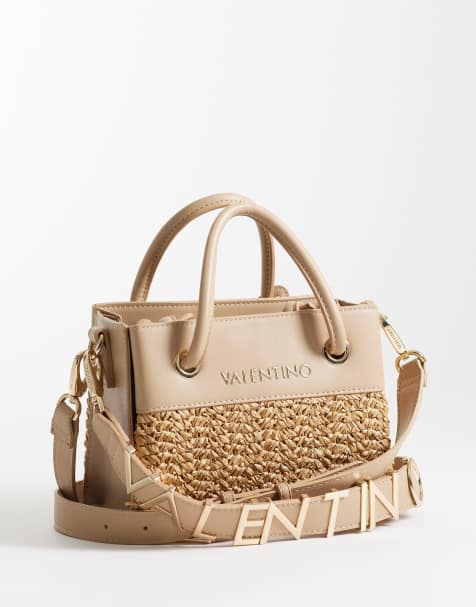 Valentino Alexia summer raffia top handle bag with crossbody strap in cream - view 1