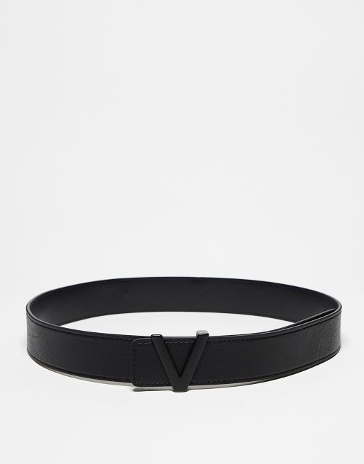 Valentino - Amaretto - Riem in zwart met V-vormig logo in dezelfde tint