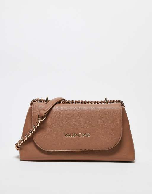 Valentino – Arcadia – Beżowa torebka crossbody z klapką i łańcuszkowym paskiem