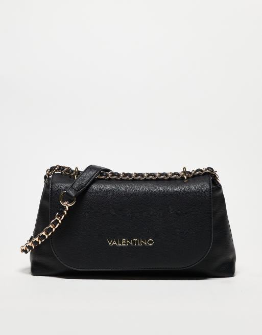 Valentino – Arcadia – Czarna torebka crossbody z klapką i łańcuszkowym paskiem
