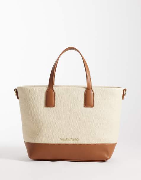 Valentino Atena Re large top handle tote bag with shoulder strap in cream and tan - view 1