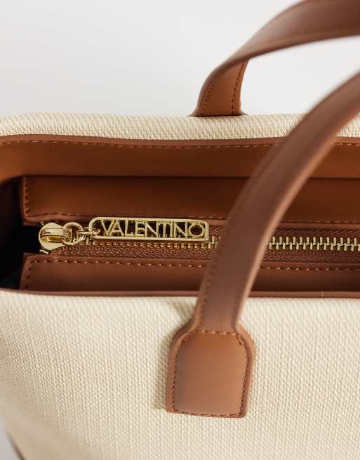 Valentino Atena Re large top handle tote bag with shoulder strap in cream and tan , 3 of 4