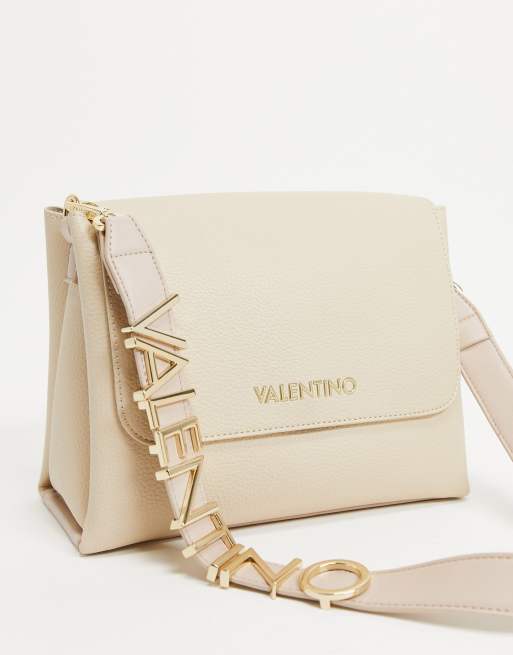 Valentino Bags – Alexia – Biała torebka crossbody z metalowym logo na pasku