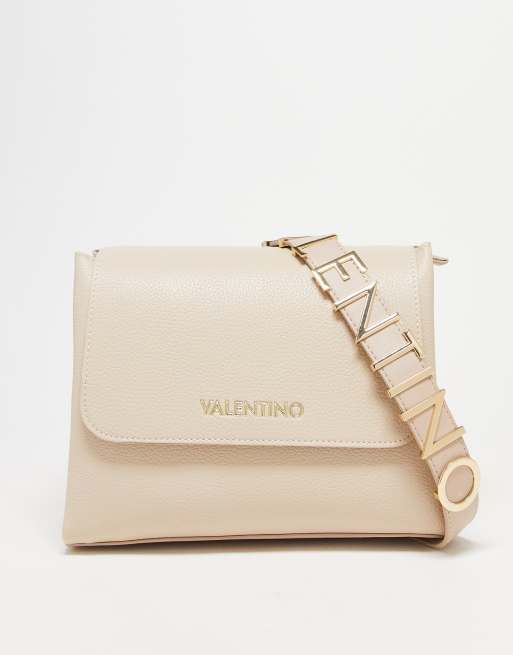 Valentino Bags Alexia Ecru Logo Strap Shoulder Bag