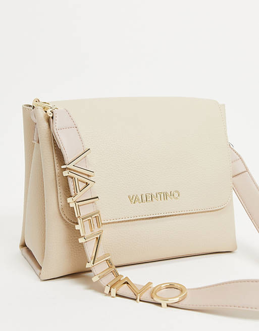 Valentino Bags Alexia metal logo strap cross body bag in white