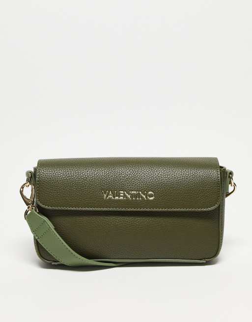 Valentino Bags Alexia Schoudertas met gouden letters in kaki groen