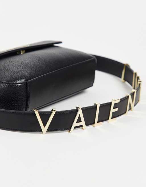 Valentino Bags Alexia shoulder bag with gold lettering in black