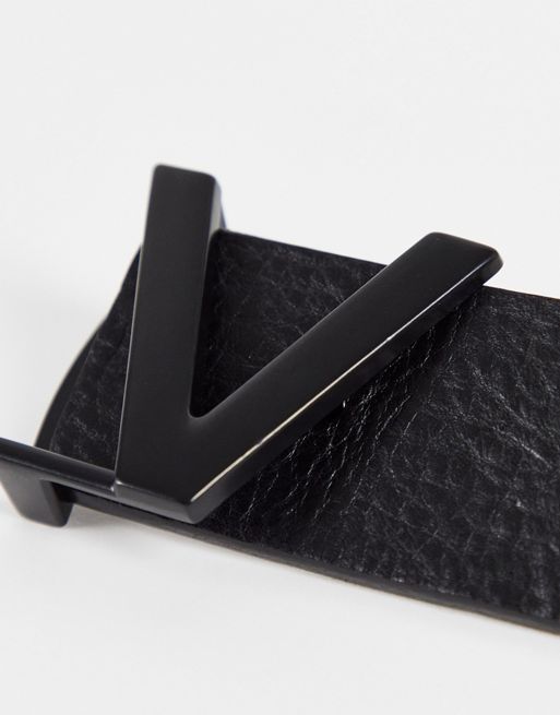 Valentino Bags - Amaretto - Cintura nera con logo a V tono su tono