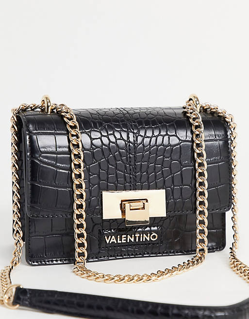 Valentino Bags Anastasia boxy cross body bag with chain strap in black croc