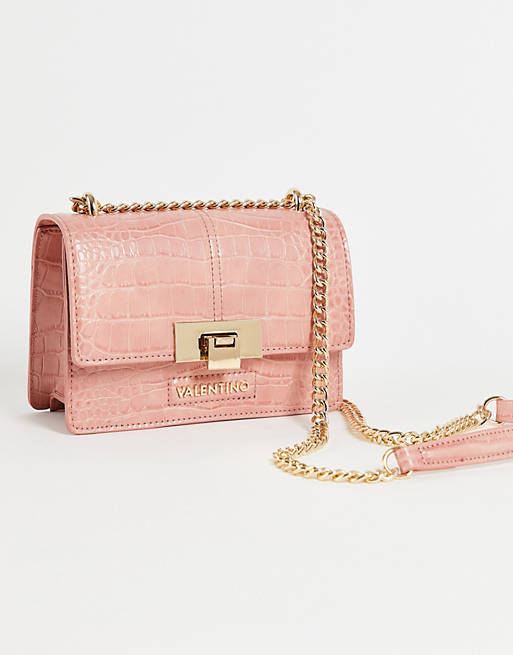 Valentino Bags Anastasia boxy cross body bag with chain strap in pink croc