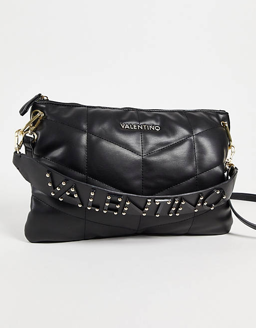 Women Valentino Bags Bamboo quilted shoulder bag with cross body strap in black 