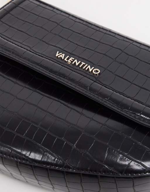 Valentino Bags Bicorno croc shoulder saddle bag in black