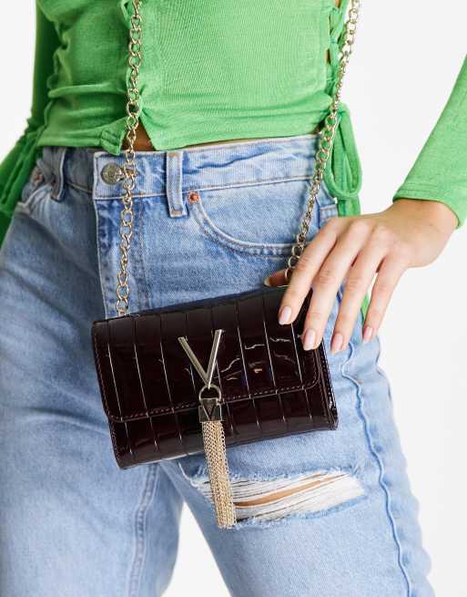 Valentino Bags - Bongo - Borsa a tracolla bordeaux con patta e nappa