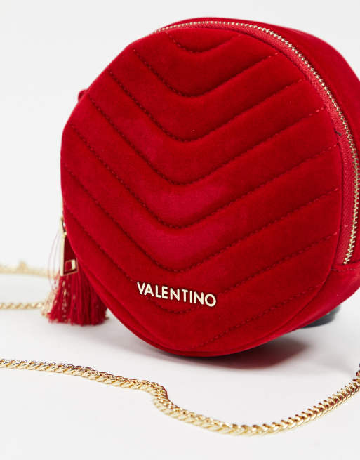 Valentino Bags Carillon circle quilted cross body bag in red velvet