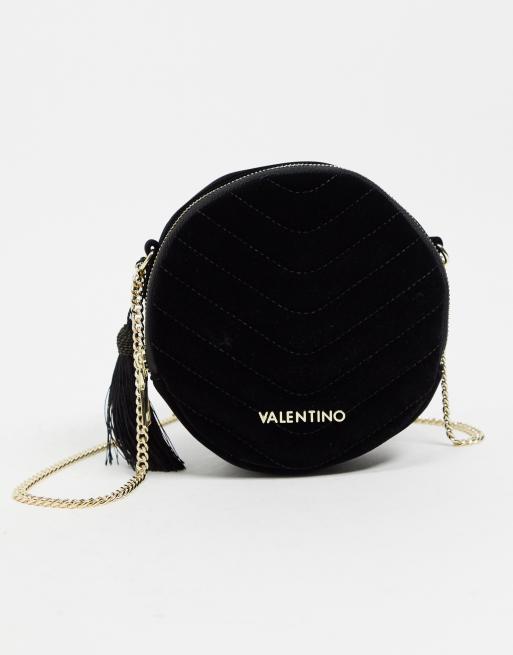 Valentino Bags Carillon Cirkelvormige gewatteerde crossbody tas van zwart fluweel