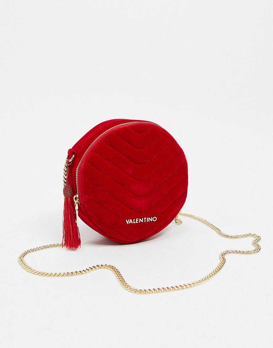 Valentino Bags – Carillon – Röd, rund och kviltad axelremsväska i sammet