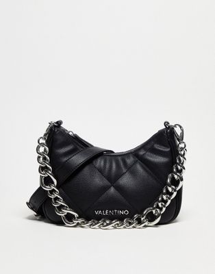 Valentino Bags cold quilted chain detail bag with detachable crossbody strap in black