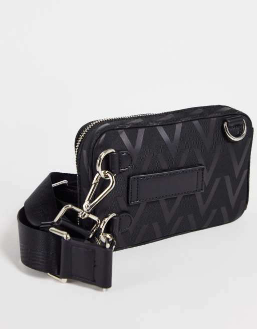 Valentino Bags – Contrau – Czarna torba podręczna z logo na całej powierzchni